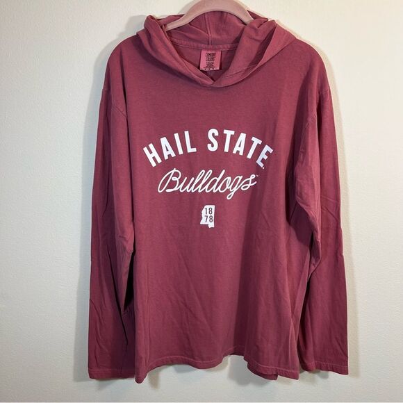 Comfort Colors Red Mississippi State Bulldogs Hail State Hoodie Medium NWT - Picture 1 of 9